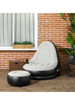 Outsunny Inflatable Chair & Foot Stool for Gaming, Reading, & Watching