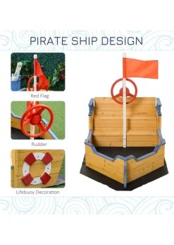 Outsunny Kids Wooden Pirate Ship Sandpit