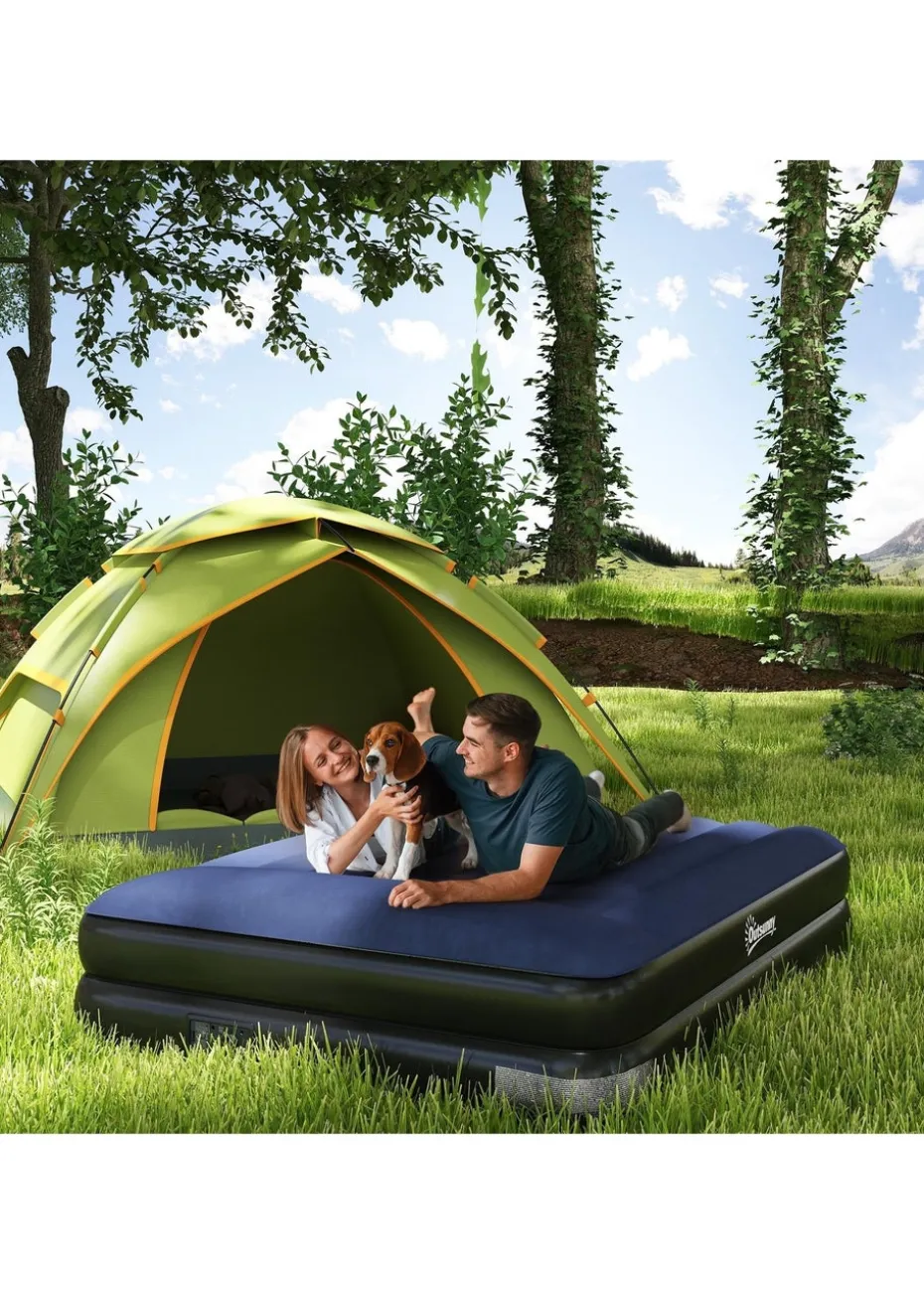 Outsunny King Inflatable Mattress with Electric Pump & Integrated Pillow
