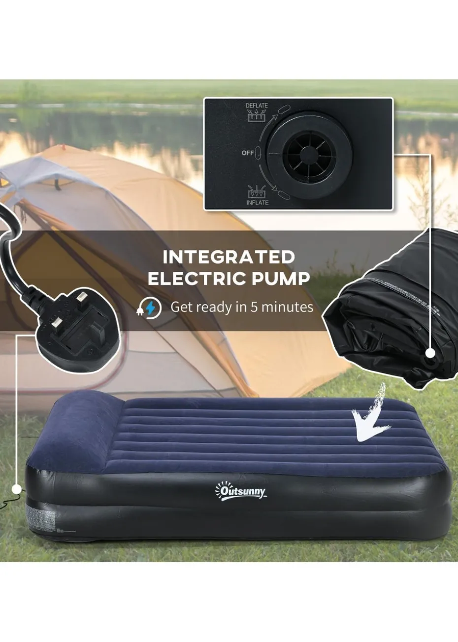 Outsunny King Inflatable Mattress with Electric Pump & Integrated Pillow