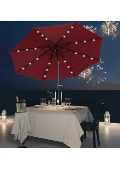 Outsunny Φ2.7m Garden 24 LED Light Parasol Solar Outdoor Tilt Sun Umbrella Patio Sun Shade