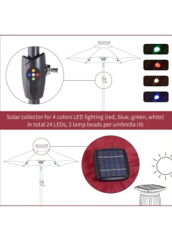 Outsunny Φ2.7m Garden 24 LED Light Parasol Solar Outdoor Tilt Sun Umbrella Patio Sun Shade