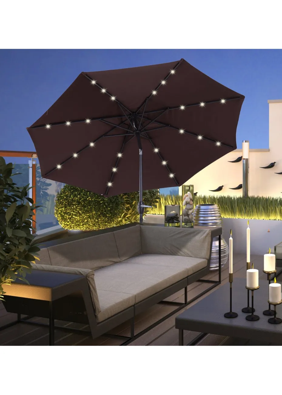 Outsunny Φ2.7m Garden 24 LED Light Parasol Solar Outdoor Tilt Sun Umbrella Patio Sun Shade