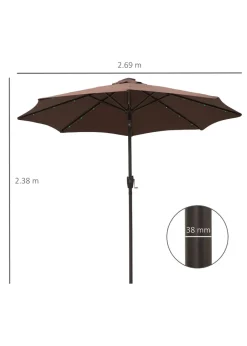 Outsunny Φ2.7m Garden 24 LED Light Parasol Solar Outdoor Tilt Sun Umbrella Patio Sun Shade