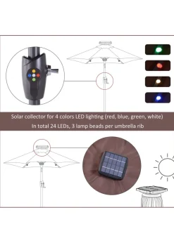 Outsunny Φ2.7m Garden 24 LED Light Parasol Solar Outdoor Tilt Sun Umbrella Patio Sun Shade