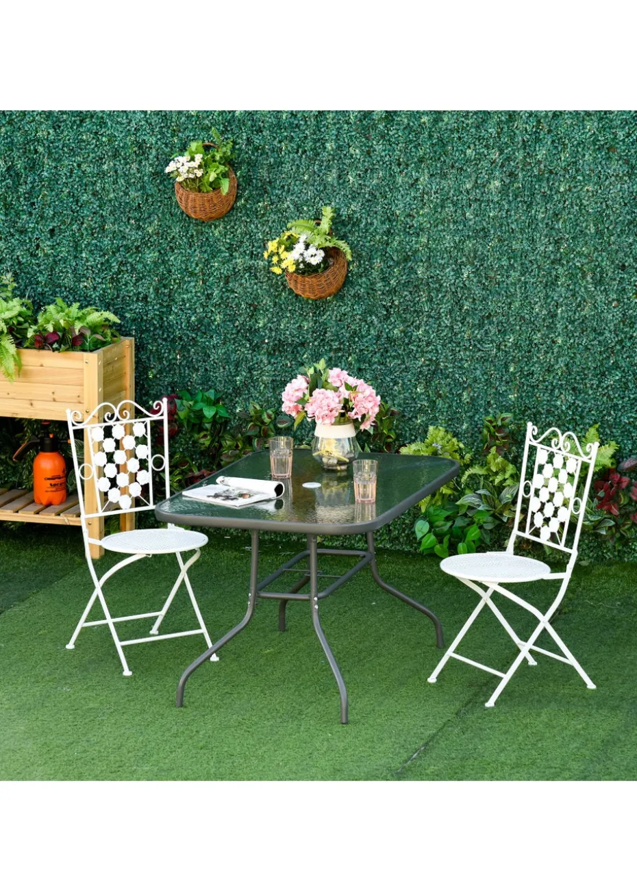 Outsunny Metal Garden Table with Umbrella Hole, 140L x 80Wcm