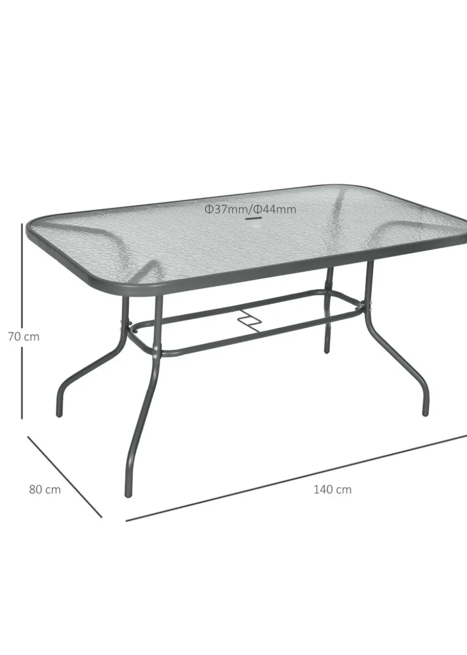 Outsunny Metal Garden Table with Umbrella Hole, 140L x 80Wcm