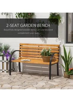 Outsunny Natural 2 Seater Wooden Garden Bench Chair with Steel Frame