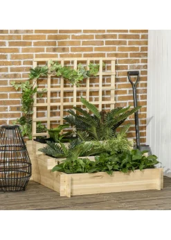 Outsunny Natural 3 Tier Wooden Garden Planters with Trellis
