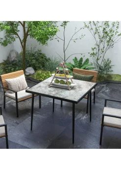 Outsunny Outdoor Dining Table for 4 with Marble Effect Tempered Glass Top
