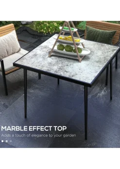 Outsunny Outdoor Dining Table for 4 with Marble Effect Tempered Glass Top