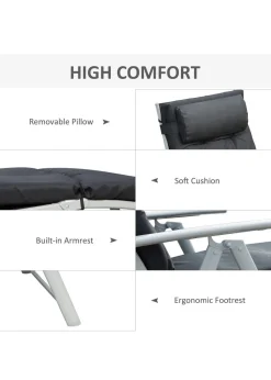 Outsunny Outdoor Patio Sun Lounger Garden Texteline Foldable Reclining Chair with Cushion - Black