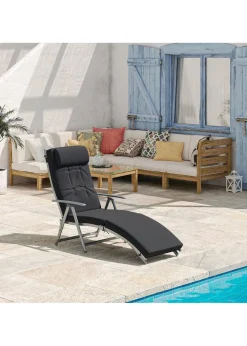 Outsunny Outdoor Patio Sun Lounger Garden Texteline Foldable Reclining Chair with Cushion - Black