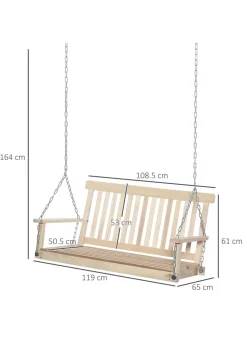 Outsunny Outdoor Wooden Swing Bench 2-Seater Porch Swing Chair Hanging Hammock