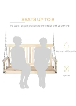 Outsunny Outdoor Wooden Swing Bench 2-Seater Porch Swing Chair Hanging Hammock