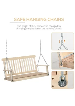 Outsunny Outdoor Wooden Swing Bench 2-Seater Porch Swing Chair Hanging Hammock