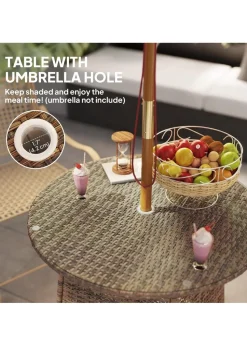 Outsunny Patio Furniture Rattan Garden Table with Umbrella Hole