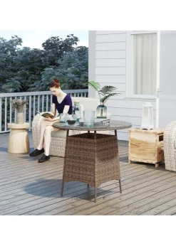 Outsunny Patio Furniture Rattan Garden Table with Umbrella Hole