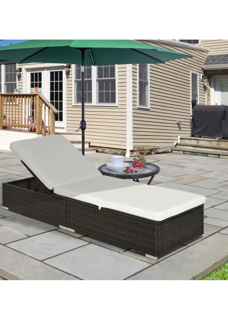 Outsunny Patio PE Rattan Sun Lounger Recliner with Cushion