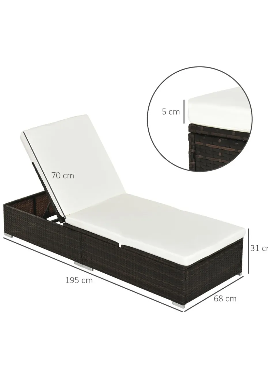 Outsunny Patio PE Rattan Sun Lounger Recliner with Cushion