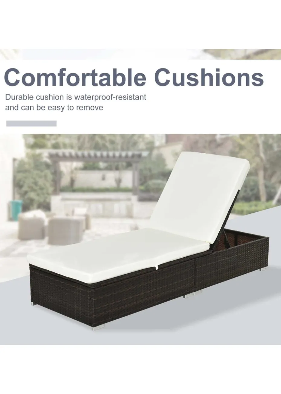 Outsunny Patio PE Rattan Sun Lounger Recliner with Cushion