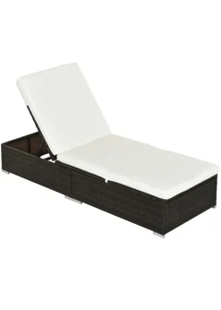 Outsunny Patio PE Rattan Sun Lounger Recliner with Cushion