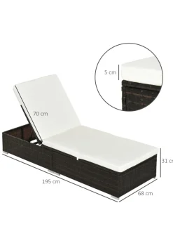 Outsunny Patio PE Rattan Sun Lounger Recliner with Cushion