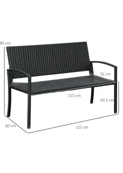 Outsunny Patio Rattan 2 Seater Garden Bench Love Seater Garden Armchair
