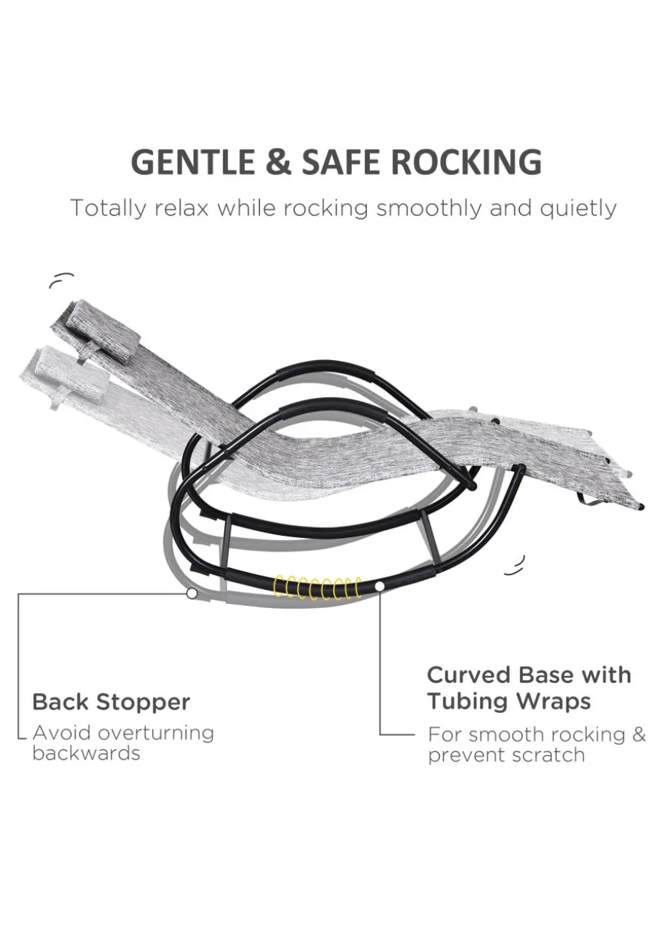 Outsunny Patio Texteline Rocking Lounge Chair Zero Gravity Rocker with Padded Pillow