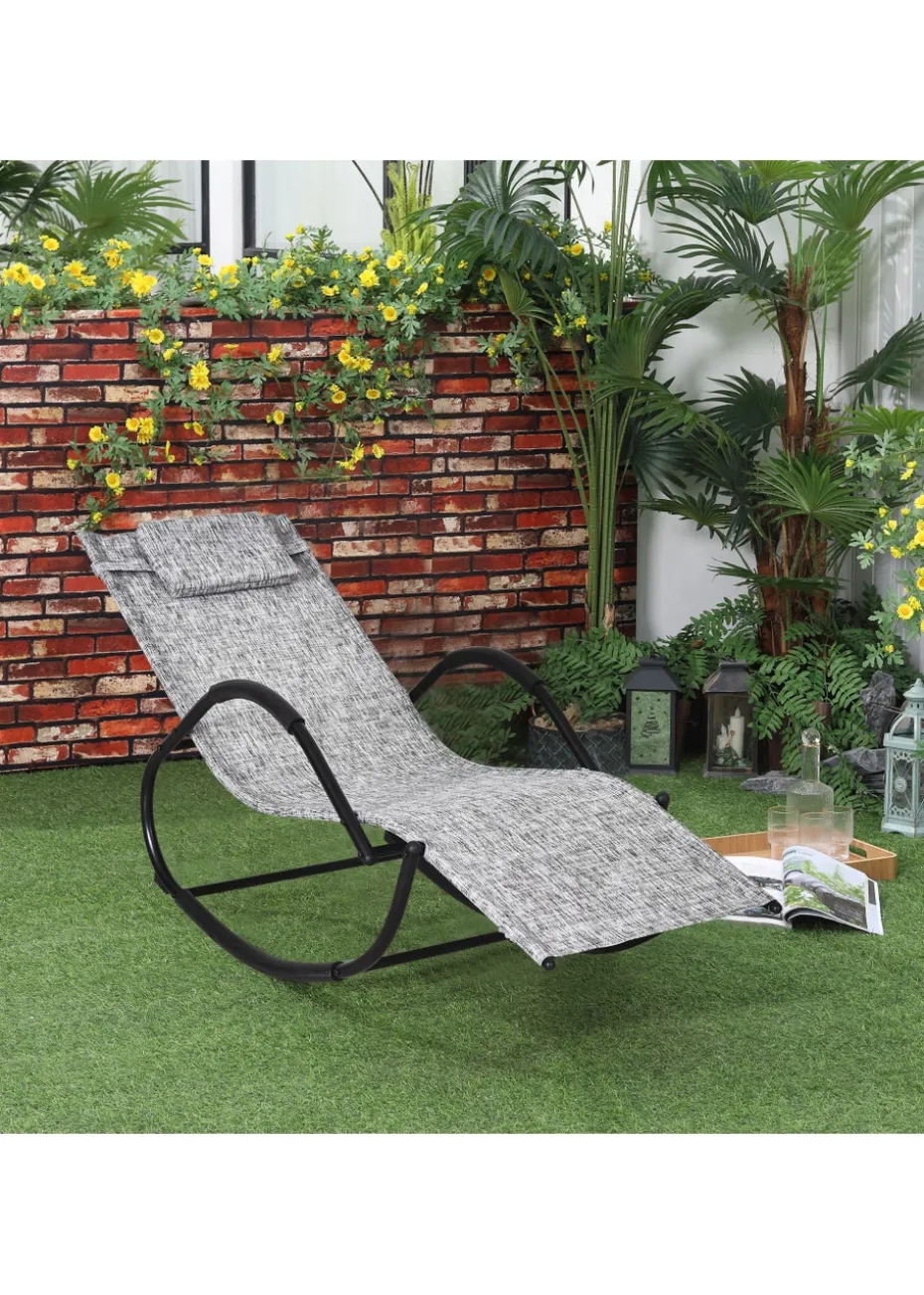 Outsunny Patio Texteline Rocking Lounge Chair Zero Gravity Rocker with Padded Pillow