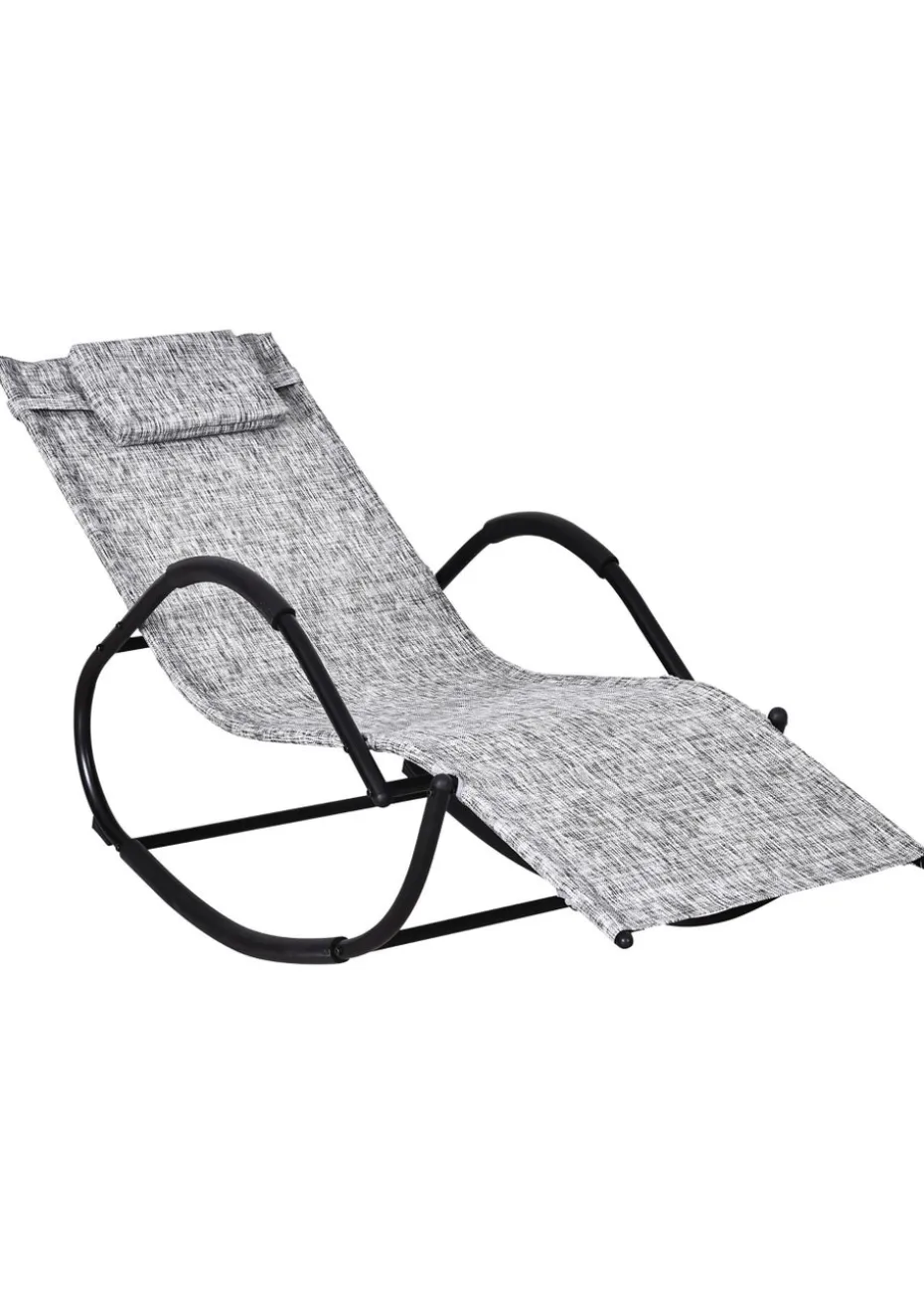 Outsunny Patio Texteline Rocking Lounge Chair Zero Gravity Rocker with Padded Pillow