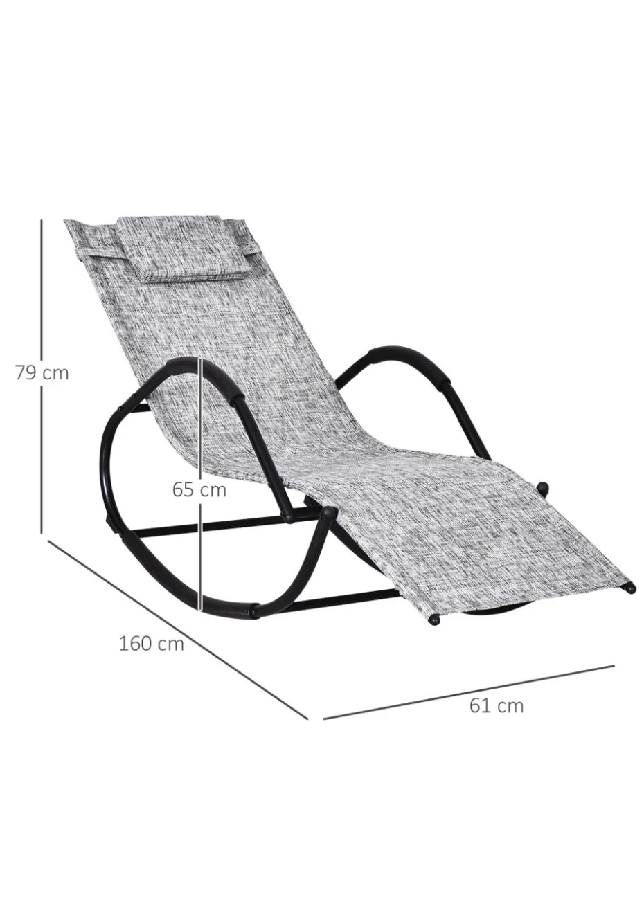Outsunny Patio Texteline Rocking Lounge Chair Zero Gravity Rocker with Padded Pillow