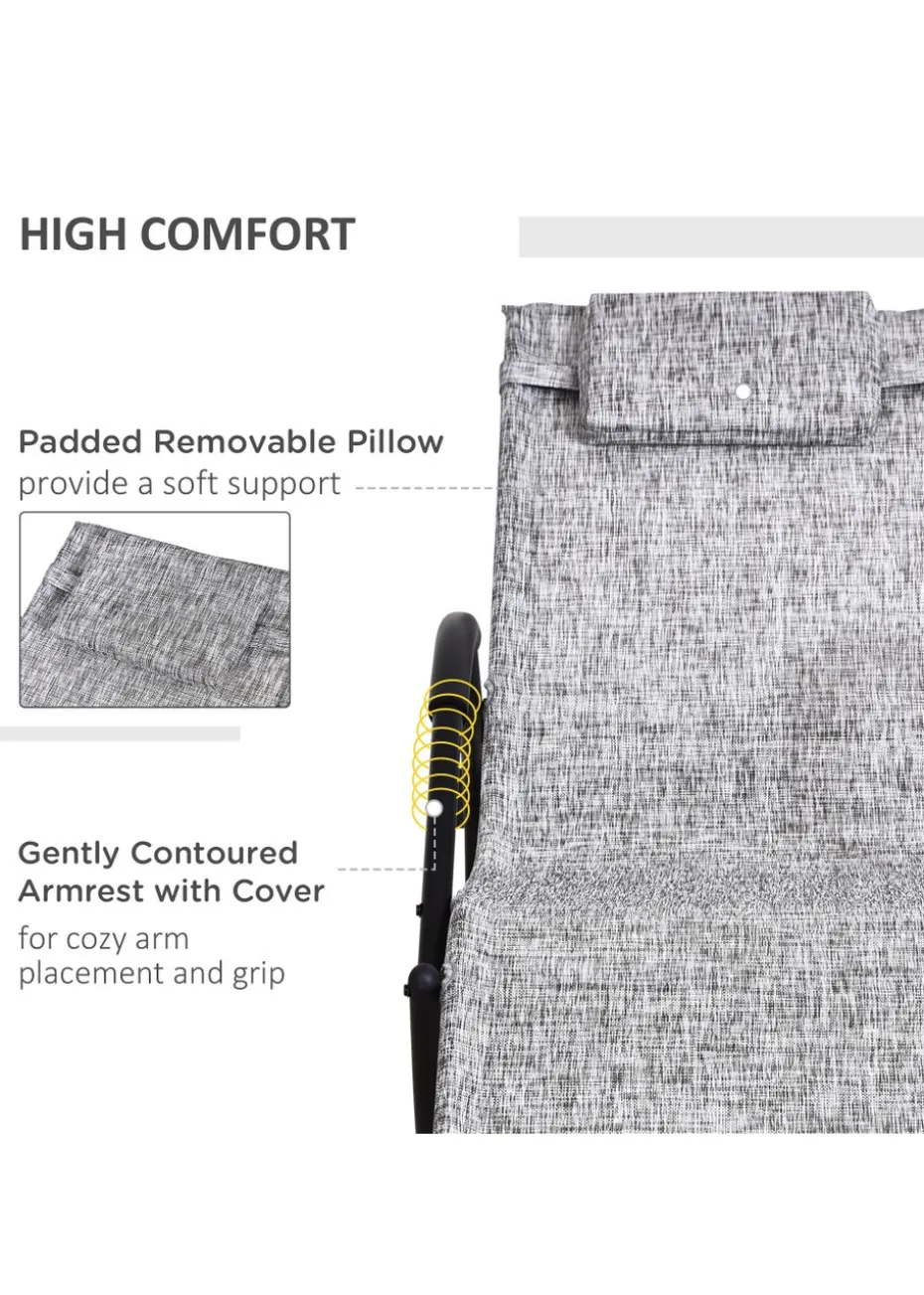 Outsunny Patio Texteline Rocking Lounge Chair Zero Gravity Rocker with Padded Pillow