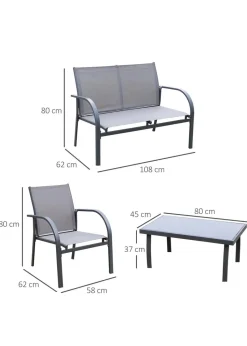 Outsunny 4pcs Patio Furniture Set Garden Sofa Glass Top Coffee Table Grey