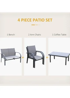 Outsunny 4pcs Patio Furniture Set Garden Sofa Glass Top Coffee Table Grey