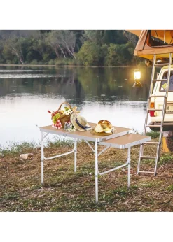 Outsunny Portable Aluminium Picnic Table with Side Desktop (90x70cm)