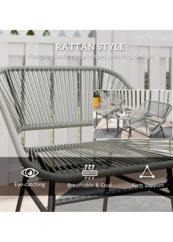 Outsunny Rattan Bistro Set Small Balcony Furniture with Cushion