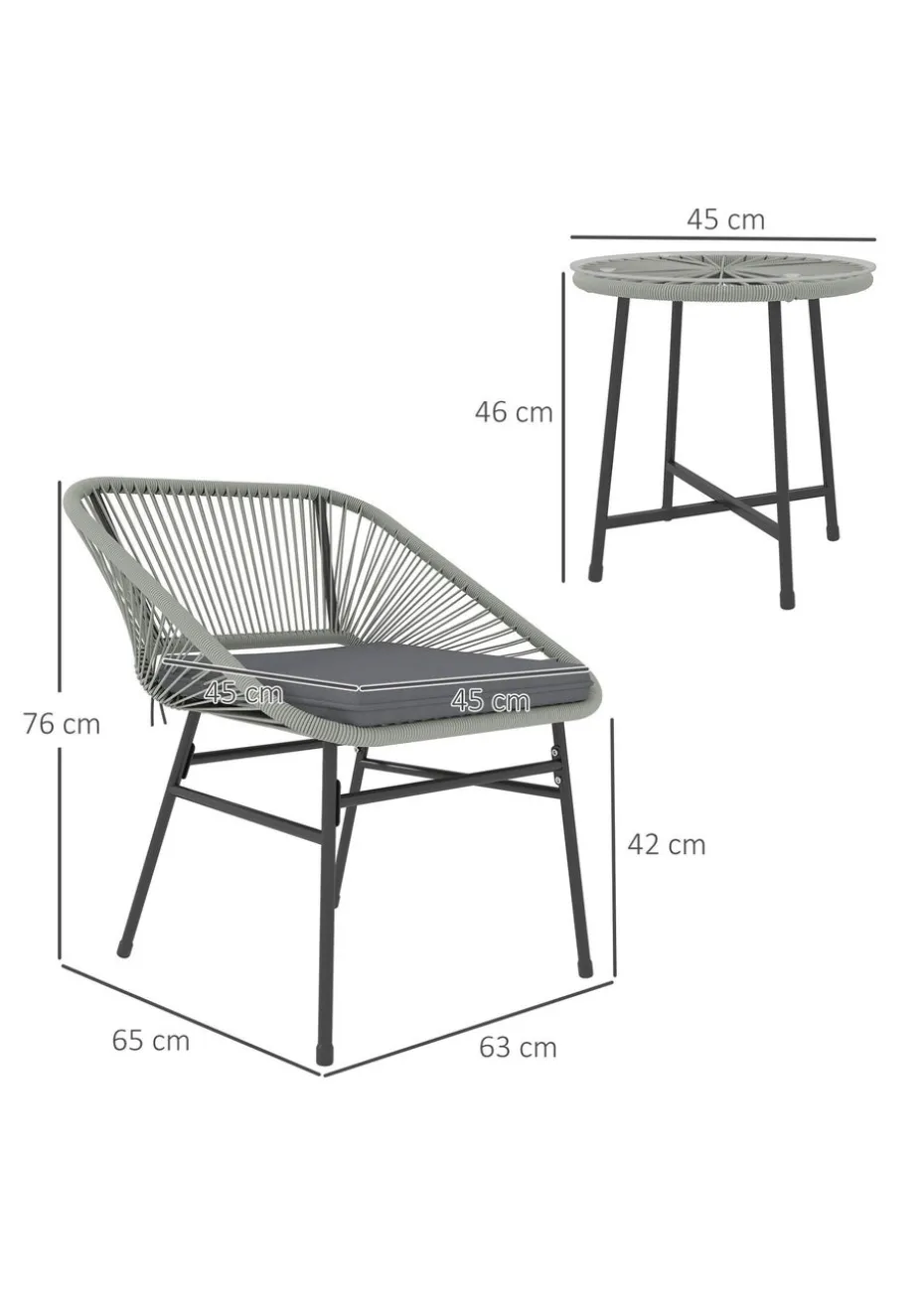 Outsunny Rattan Bistro Set Small Balcony Furniture with Cushion
