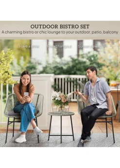 Outsunny Rattan Bistro Set Small Balcony Furniture with Cushion