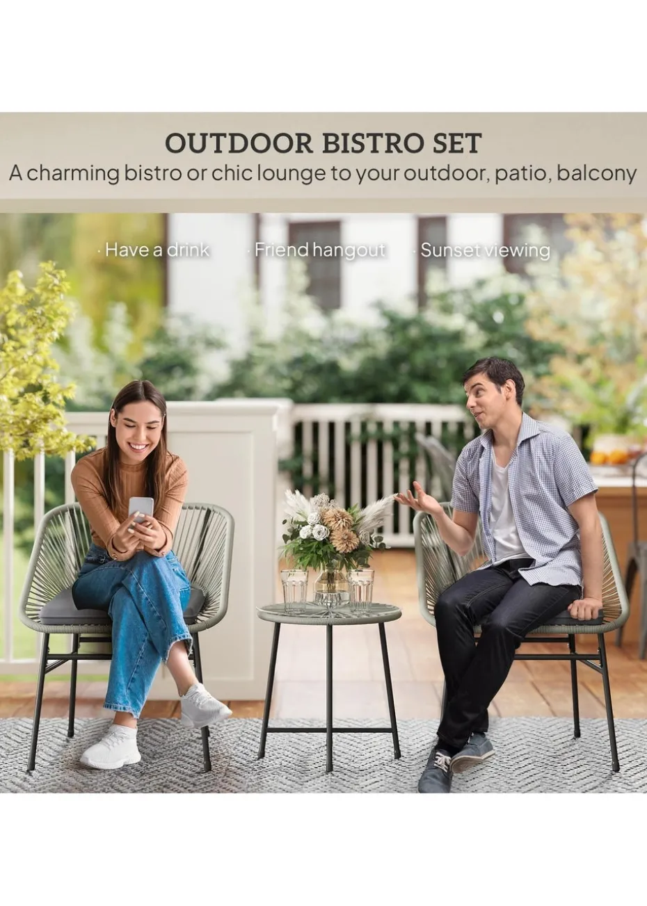 Outsunny Rattan Bistro Set Small Balcony Furniture with Cushion