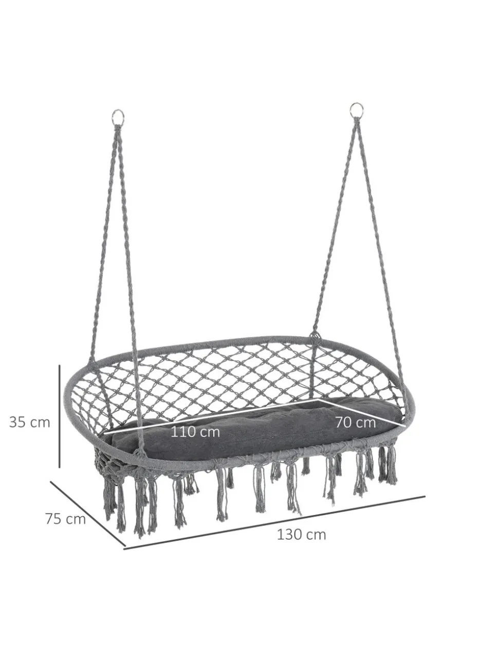 Outsunny 2-Seater Hanging Hammock Chair with Soft Cushion for Patio, Garden, Balcony, Living Room
