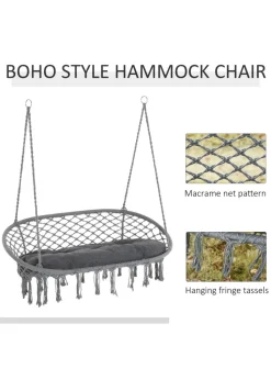 Outsunny 2-Seater Hanging Hammock Chair with Soft Cushion for Patio, Garden, Balcony, Living Room