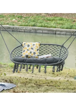 Outsunny 2-Seater Hanging Hammock Chair with Soft Cushion for Patio, Garden, Balcony, Living Room