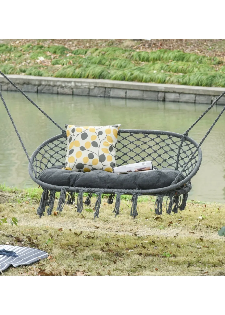 Outsunny 2-Seater Hanging Hammock Chair with Soft Cushion for Patio, Garden, Balcony, Living Room