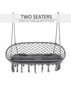 Outsunny 2-Seater Hanging Hammock Chair with Soft Cushion for Patio, Garden, Balcony, Living Room