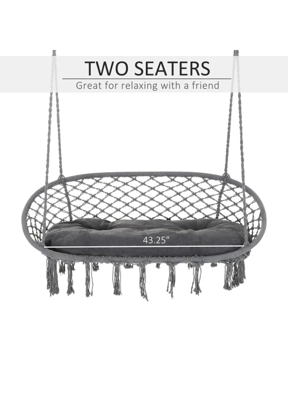 Outsunny 2-Seater Hanging Hammock Chair with Soft Cushion for Patio, Garden, Balcony, Living Room