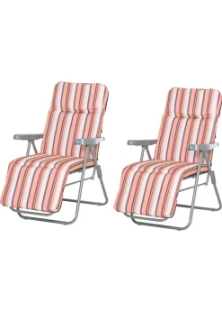 Outsunny Set of 2 Garden Patio Foldable  Sun Recliners Loungers