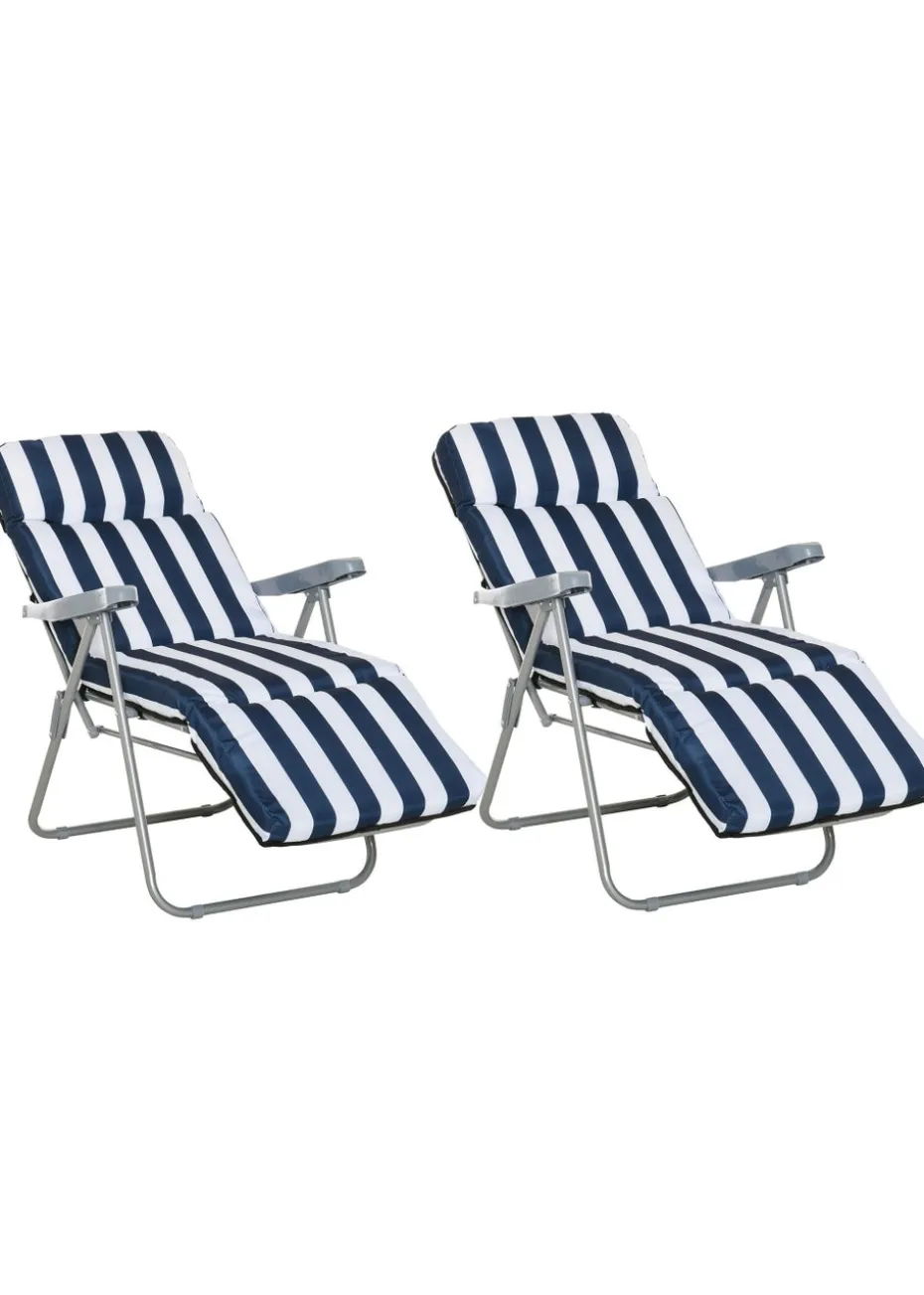 Outsunny Set of 2 Garden Patio Foldable Sun Recliners Loungers