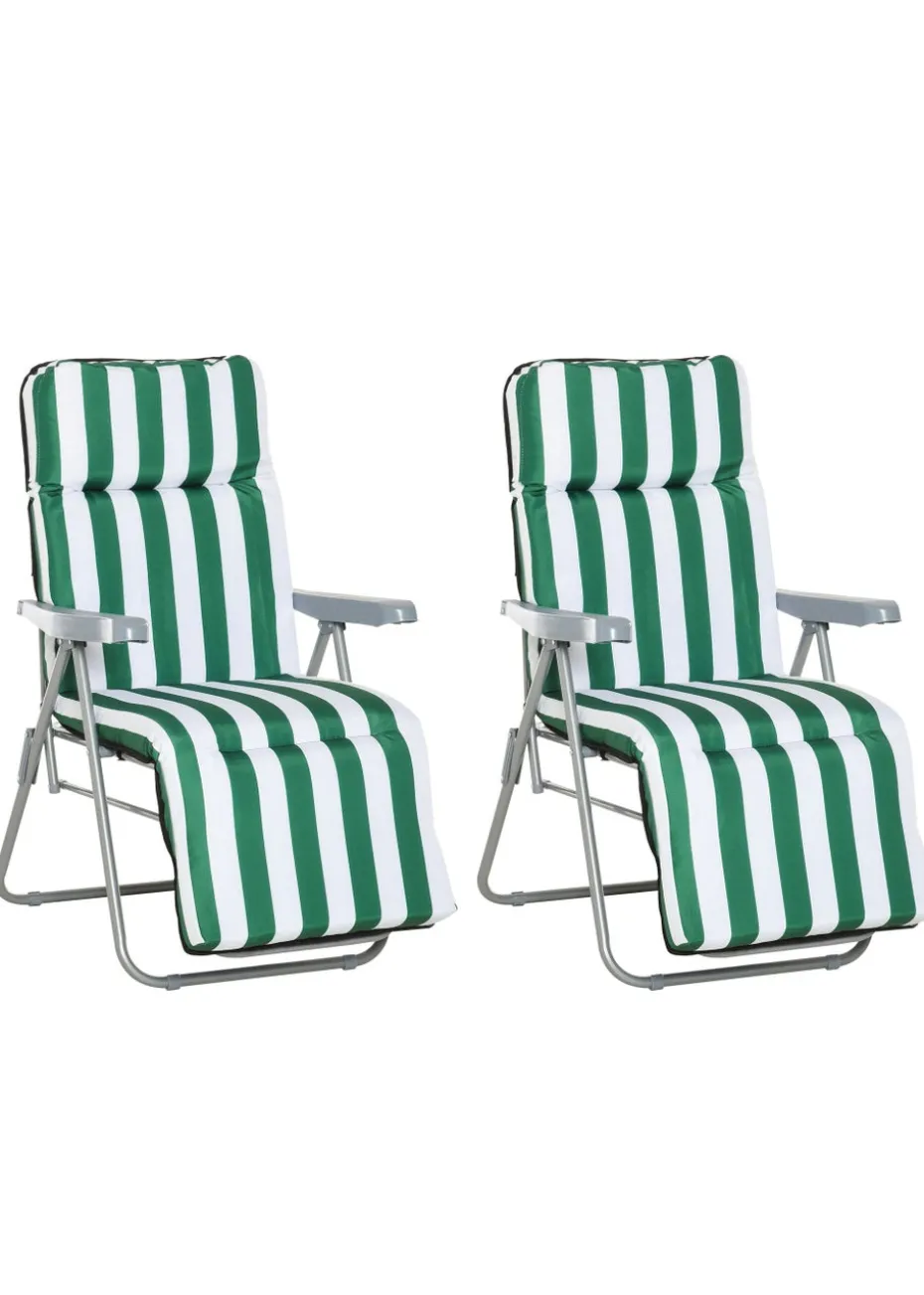 Outsunny Set of 2 Garden Patio Foldable Sun Recliners Loungers