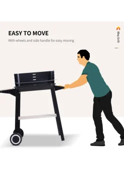 Outsunny Trolley Charcoal BBQ Barbecue Grill with Side Trays Storage Shelf and Wheels